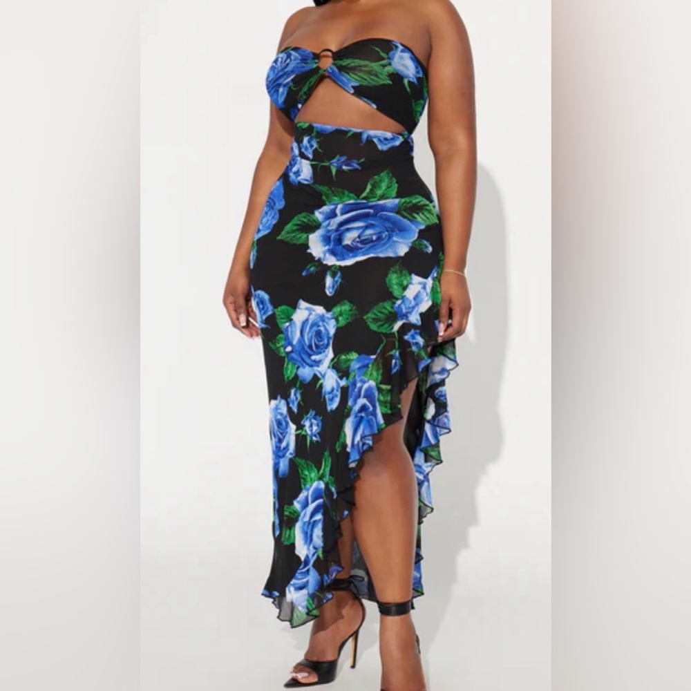 Fashion Nova Black and Blue Floral Maxi Dress​